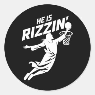 He Is Rizzin Funny Jesus Bysketbyll Meme Retro Eas Classic Round Sticker