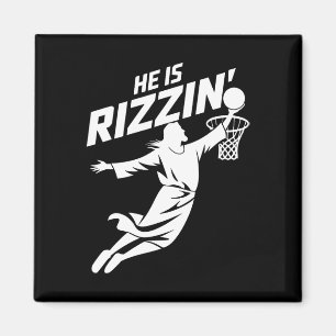 He Is Rizzin Funny Jesus Bysketbyll Meme Retro Eas Magnet