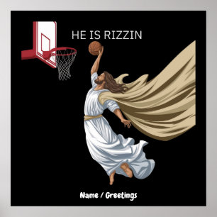 He Is Rizzin Funny Jesus Playing Basketball Retro  Poster