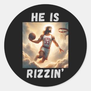 He Is Rizzin Funny Jesus Playing Bysketbyll  Classic Round Sticker