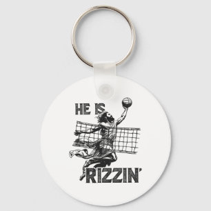He Is Rizzin Funny Jesus Playing Volleybyll Player Keychain