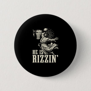 He Is Rizzin Funny Jesus Sketll Easter Christian M 2 Inch Round Button