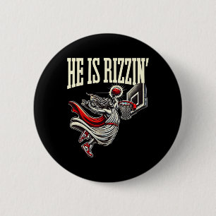 He Is Rizzin Funny Jesus Sketll Meme 2 Inch Round Button
