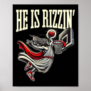 He Is Rizzin Funny Jesus Sketll Meme Poster