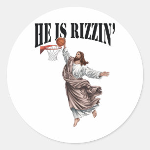 He Is Rizzin Jesus Bysketbyll Christian Easter Jes Classic Round Sticker