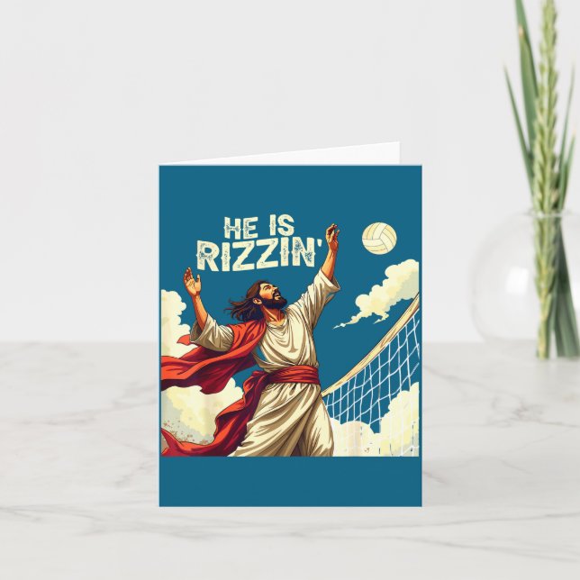 He Is Rizzin Jesus Meme Quote Shirt Funny Volleyba Card (Front)