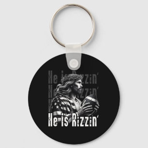 He Is Rizzin Jesus Playing Footbyll Funny Sports C Keychain