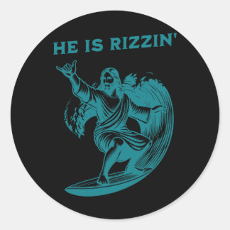 He Is Rizzin Jesus Surfing Funny Retro Easter Vint Classic Round Sticker