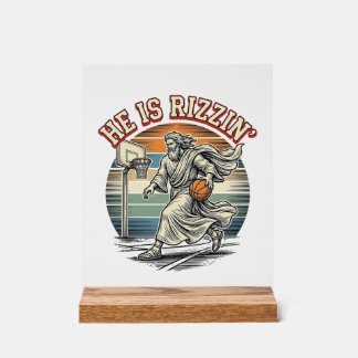He Is Rizzin Vintage Basketball Religious Shirt De Acrylic Sign