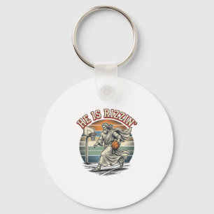 He Is Rizzin Vintage Basketball Religious Shirt De Keychain