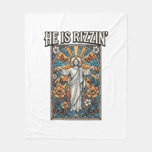 He Is Rizzin Vintage Easter Stained Glass Shirt De Fleece Blanket