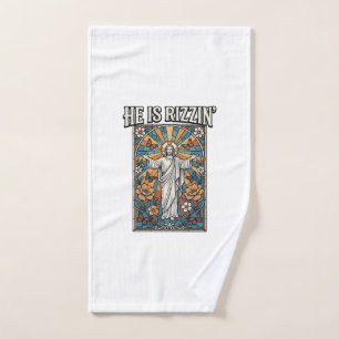 He Is Rizzin Vintage Easter Stained Glass Shirt De Hand Towel