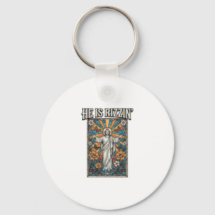 He Is Rizzin Vintage Easter Stained Glass Shirt De Keychain