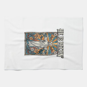 He Is Rizzin Vintage Easter Stained Glass Shirt De Kitchen Towel