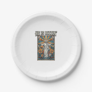 He Is Rizzin Vintage Easter Stained Glass Shirt De Paper Plate