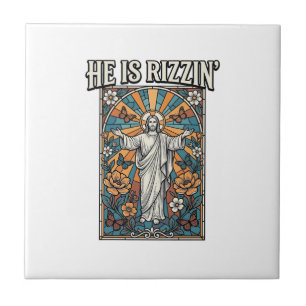 He Is Rizzin Vintage Easter Stained Glass Shirt De Tile