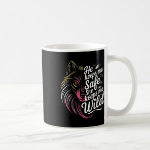 He Keeps Me Safe She Keeps Me Wolf Art Lover Coupl Coffee Mug