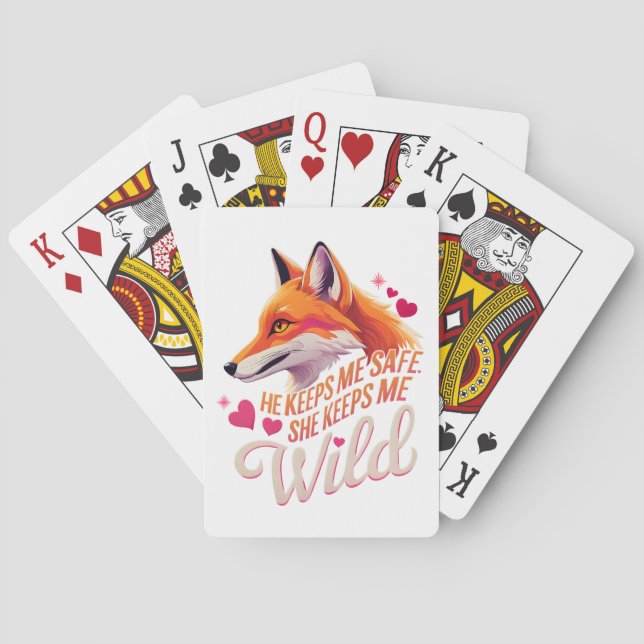 He Keeps Me Safe She Keeps Me Wolf Lover couple Playing Cards (Back)