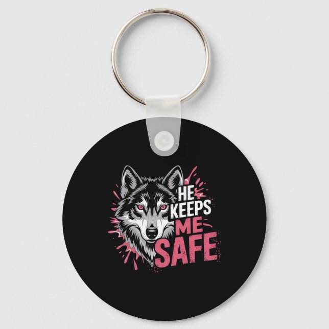 He Keeps Me Safe Wolves Valentine Day's For Lovers Keychain (Front)