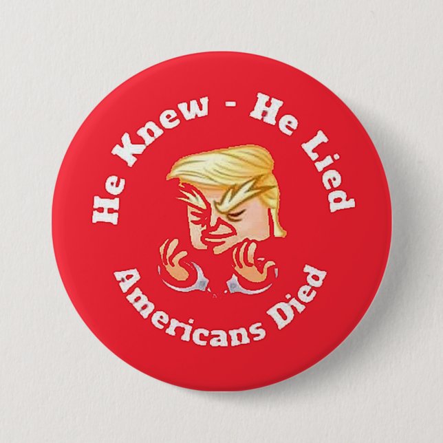 he knew, he lied, 3 inch round button (Front)
