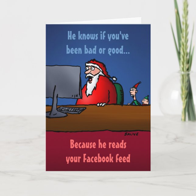 He Knows If You've Been Bad Funny Santa Card (Front)