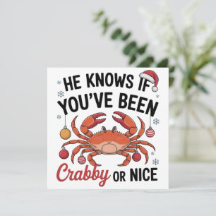 He Knows If You've Been Crabby Or Nice Funny Xmas Holiday Card