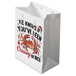He Knows If You've Been Crabby Or Nice Funny Xmas Medium Gift Bag