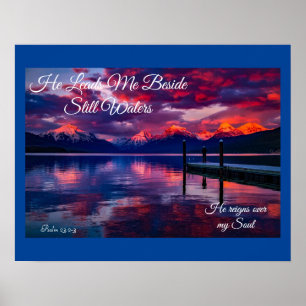 He Leads Me Beside Still Waters Purple Sky Poster