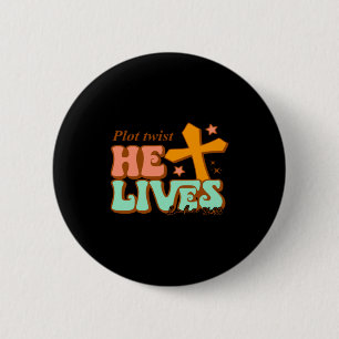 He Lives Cross Happy Easter Faith Design 2 Inch Round Button