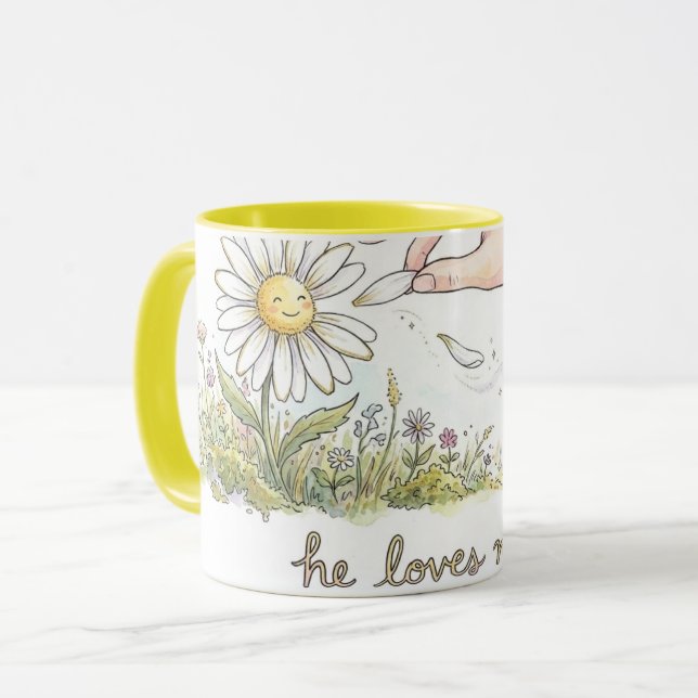He Loves me - Daisy Love me not Whimsical Combo Mug (Front Left)