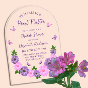 He Makes Her Heart Flutter Butterfly Bridal Shower Acrylic Invitations