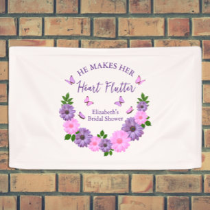 He Makes Her Heart Flutter Butterfly Bridal Shower Banner