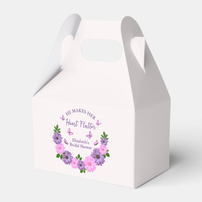 He Makes Her Heart Flutter Butterfly Bridal Shower Favor Box (Front Side)