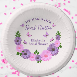 He Makes Her Heart Flutter Butterfly Bridal Shower Paper Plate