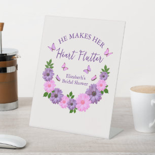 He Makes Her Heart Flutter Butterfly Bridal Shower Pedestal Sign