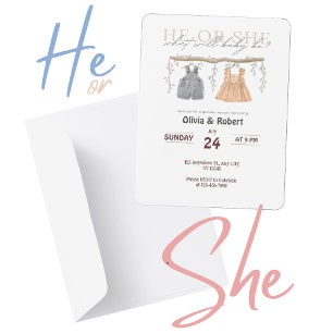 He or She? A Splash of Fun! Pink & Blue Watercolor Invitation