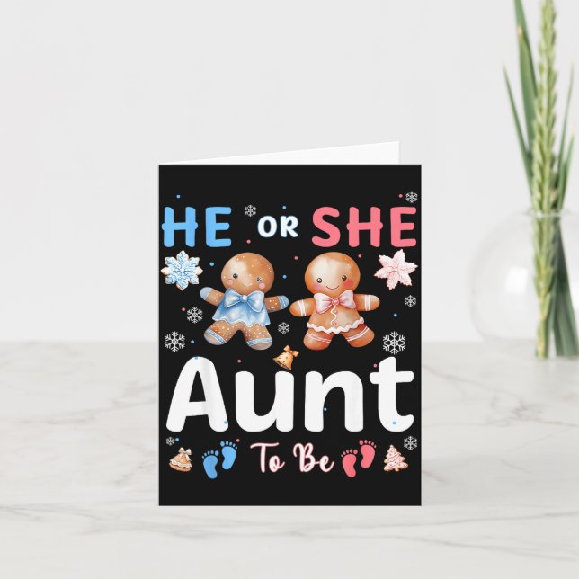 He Or She Aunt To Be Christmas Gingerbread Gender  Card (Front)