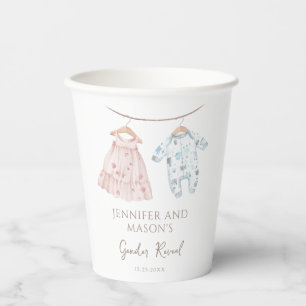 He or She Baby Clothes Gender Reveal Paper Cups
