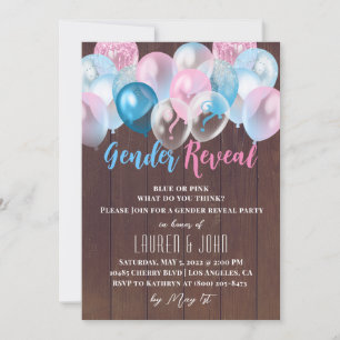 He or She Balloon Gender Reveal Invitation