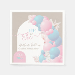 He or She Balloon Modern Gender reveal party   Napkin