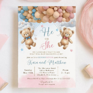 He or She Bear Baby Shower Invite, We Can Bearly Invitation