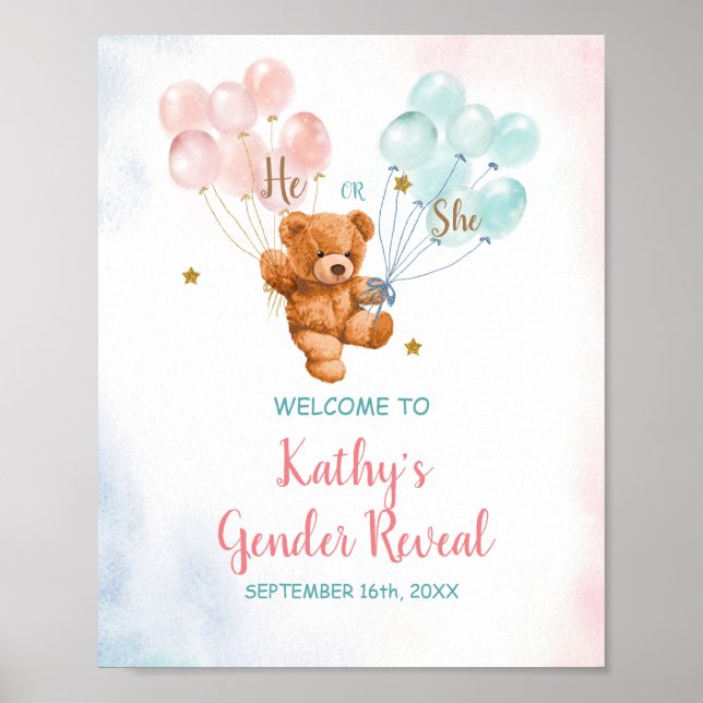He or She Bear Gender Reveal Welcome Sign (Front)