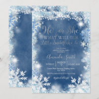 He or She Blue Silver Snowflakes Gender Reveal 