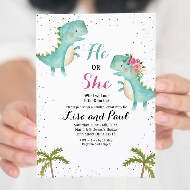 He or She Dinosaur Gender Reveal Invitation (Creator Uploaded)