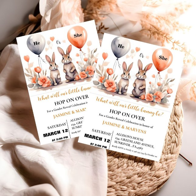 He or She Easter Bunny Balloons gender reveal  Invitation (Creator Uploaded)