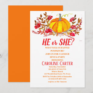 He or She Fall Pumpkin Gender Reveal Invitation