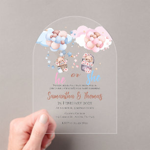 He or She Gender Reveal Acrylic Invitation