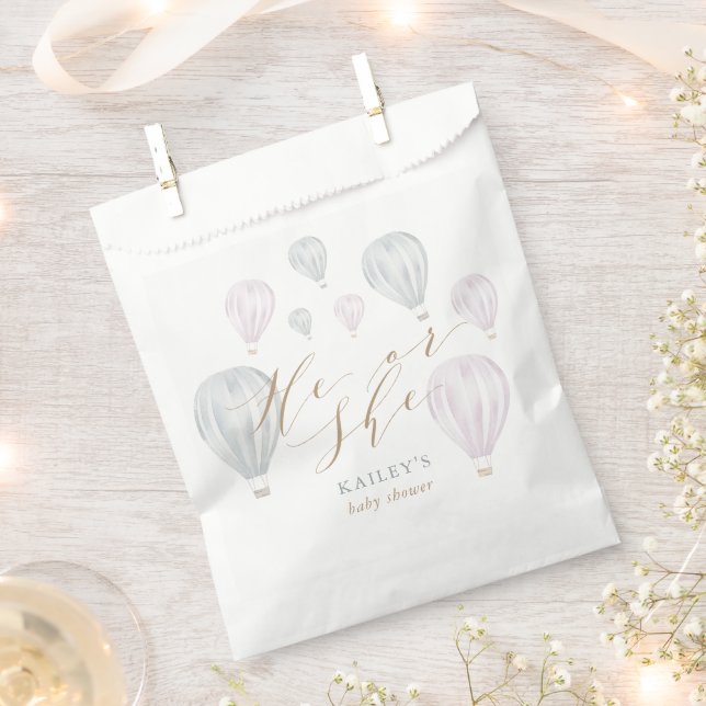He or She Gender Reveal Air Balloon Baby Shower Favour Bag (Clipped)
