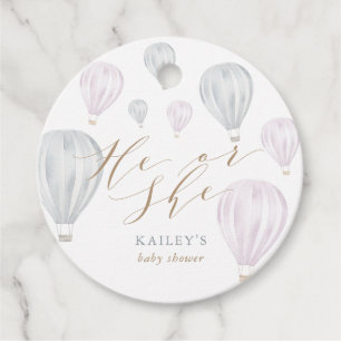 He or She Gender Reveal Air Balloon Baby Shower Favour Tags