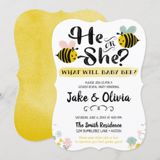 He or She Gender Reveal Bee Baby Bumblebee Invitation